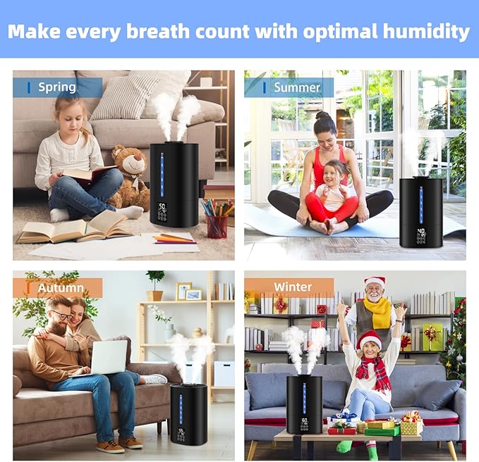 6L Humidifiers for Bedroom Large Room Home,Cool and Warm Humidifier for Baby and Plants Hot Mist Top Fill Desk Humidifier Oil Diffuser,Quiet,Auto Mode,360°Nozzle-Midnight Black(2026 Upgraded)