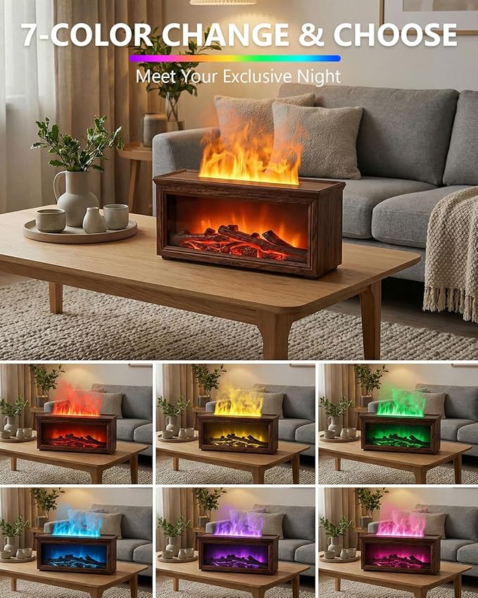 Essential Oil Diffuser, 7-Color Fireplace Fire Flame Aromatherapy Humidifier, 280ml Ultrasonic Aroma Diffuser Valentine's Day Gift with Time Sets and Remote Control for Bedroom Home Yoga Office