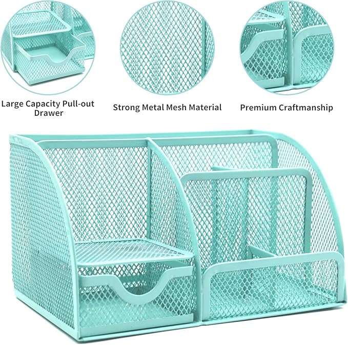 12 in 1 Green Desk Organizers & Accessories Set, Office Supplies Include Stapler, Pen Holder, Tape Holder, Scissors, Ruler, Staple Remover for Home & School