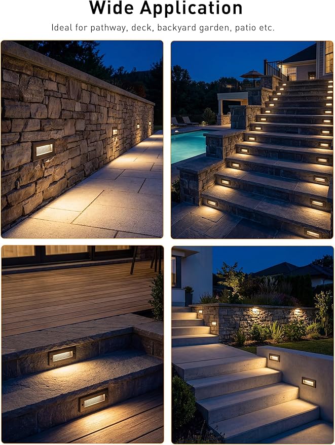 [6 Pack] Cloudy Bay 9 Inch 5CCT Low Voltage LED Outdoor Step Lights 12V-15V 3W/5W Dual-Bright Selectable Landscape Stair Lights,Exterior Deck Lights, Aluminum,Metal Black
