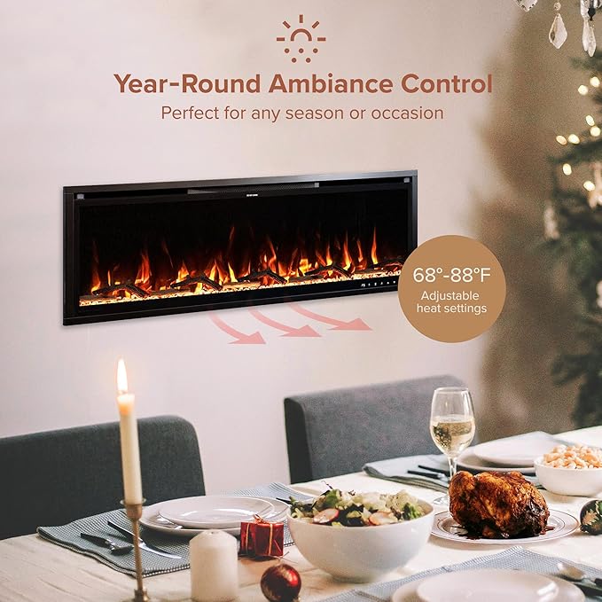 Modern Ember Aerus Slim 50 Inch Smart Linear Electric Fireplace | Recessed in-Wall or Wall-Mount | LED Multiple Flame Colors | Alexa/WiFi Enabled | 4.25” Profile | Remote Included