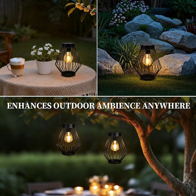 Solar Hanging Lantern Outdoor Waterproof, Metal Decorative Light with LED Bulb, Solar Powered Tabletop & Balcony Lighting – Garden Decor for Yard, Patio & Porch, Gift for Mom & Grandma
