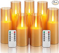 Homemory Amber Flameless Battery Operated LED Candles with Remote Control, Flickering Pillar Candles, 7-Piece Set for Multi-Use Decor, Timer Function Included