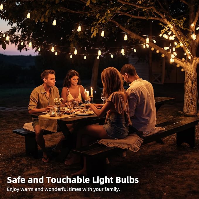 FOOMAN LED Outdoor String Lights, 200FT Outside Waterproof Patio Lights with 100+4 Shatterproof ST38 Edison Bulbs, 2700K Warm White Hanging Light, Dimmable Light for Backyard Porch Gazebo(100FT x 2)