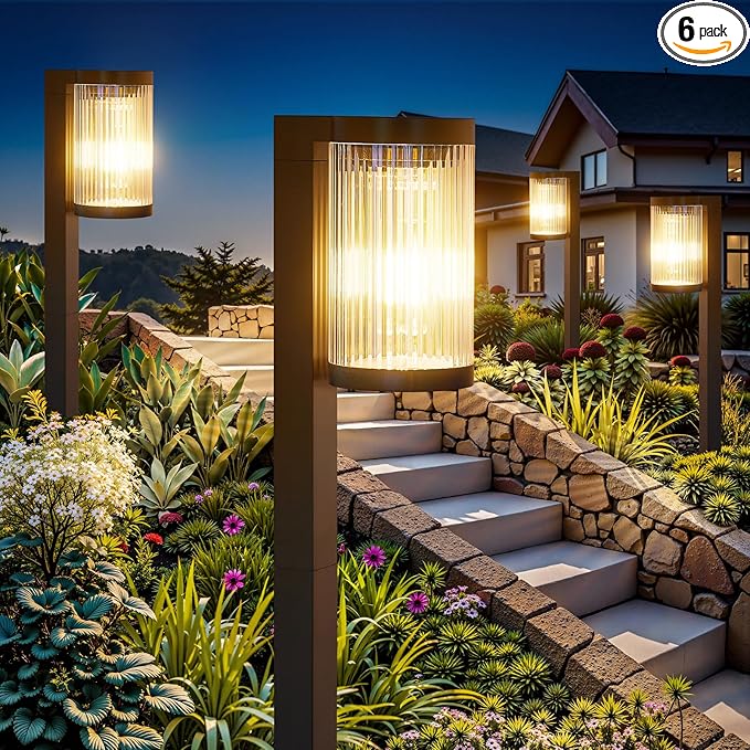 Solar Pathway Lights Outdoor Waterproof, 6 Pack 15Hrs Super Bright Warm White Solar Light for Yard, Auto On/Off Solar Garden Lights for Patio Path Landscape Lawn Driveway Walkway Lighting Decor