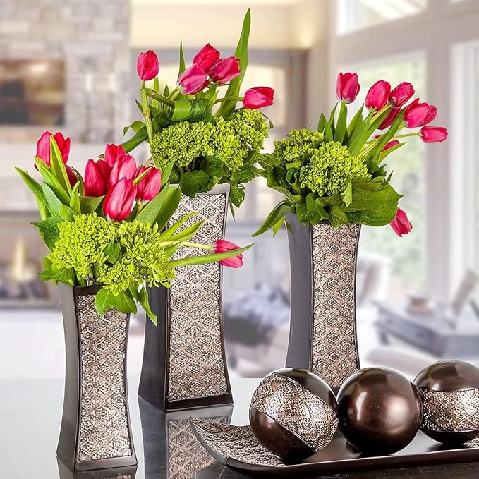 Creative Scents Dublin Brown Decorative Tray & Orb Set - 4-Piece Centerpiece for Living Room, Dining Room & Entry Table Decor