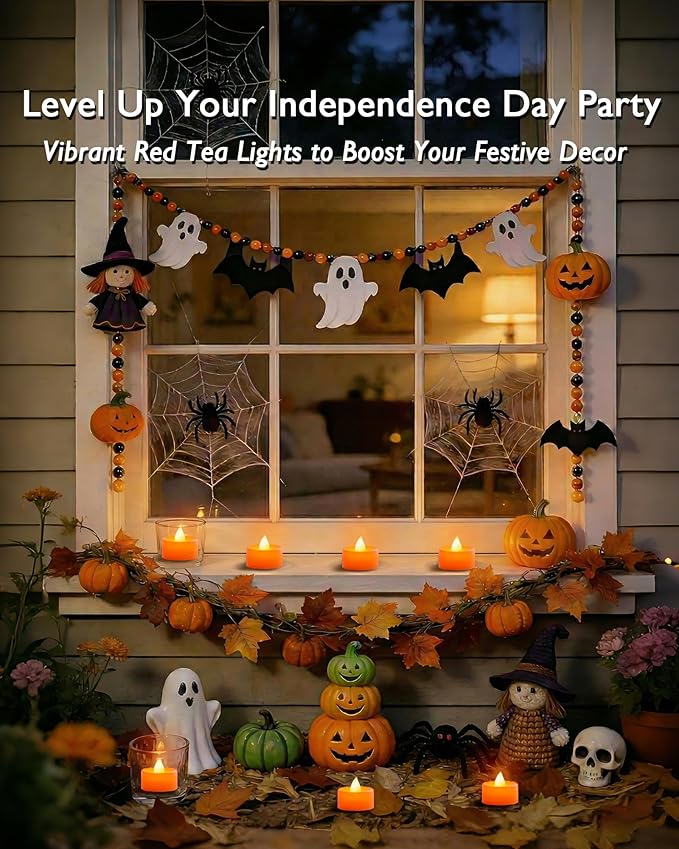 Amagic Halloween Orange LED Tea Lights Candles, 24 Pack Battery Operated Flameless Tea Lights, Long Lasting Colored Tealights Candles for Christmas, Holiday Decor, Theme Party, Table Decor
