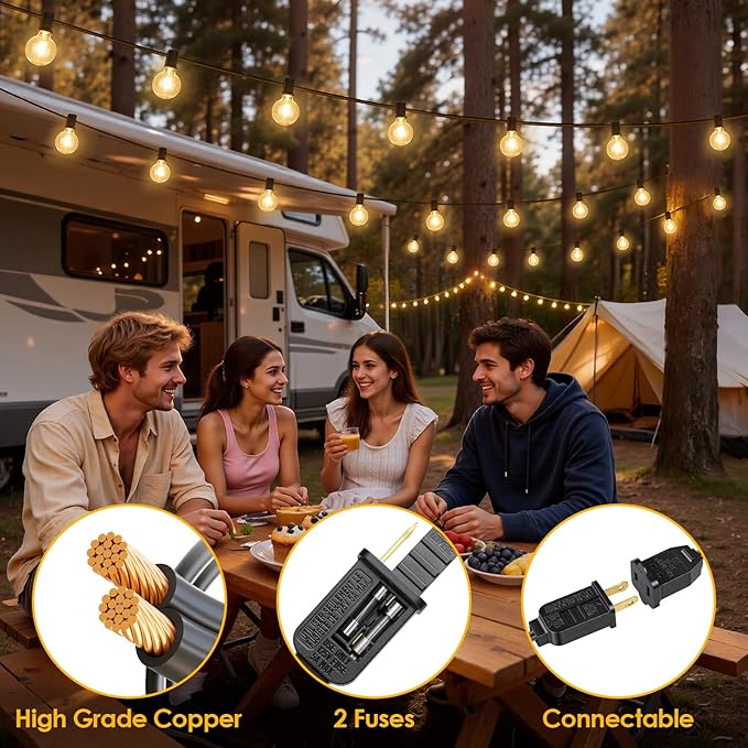 Mlambert 25FT G40 LED Outdoor String Lights, Plug-in Waterproof Patio Lights with 10 LED Bulbs (1 Spare), Porch Lights for Backyard Party Decor, Black
