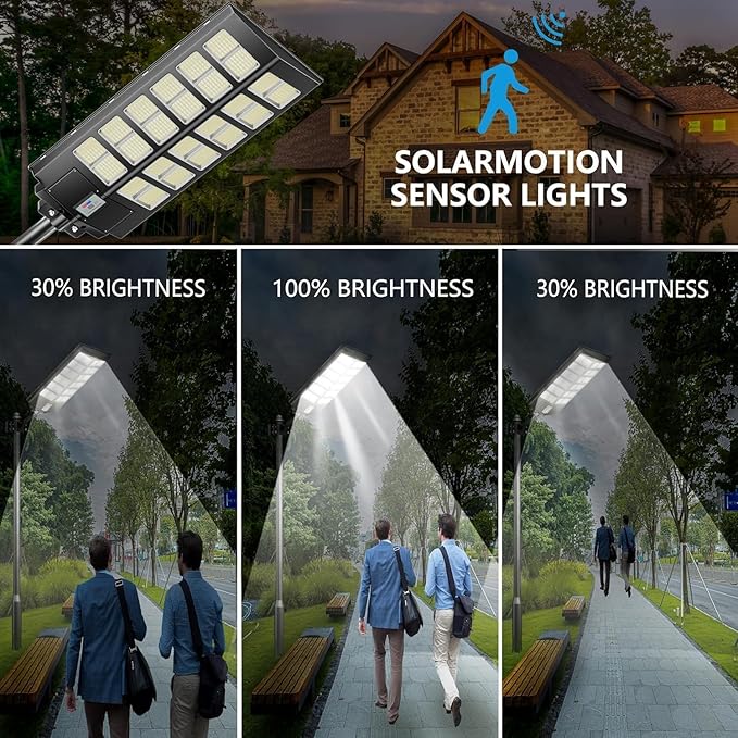 9000W Solar Street Lights Outdoor Dusk to Dawn, 240000LM 7000K IP67 Waterproof Motion Sensor Parking Lot Lights for Garden Pathway, High Efficiency LED Solar Street Lights