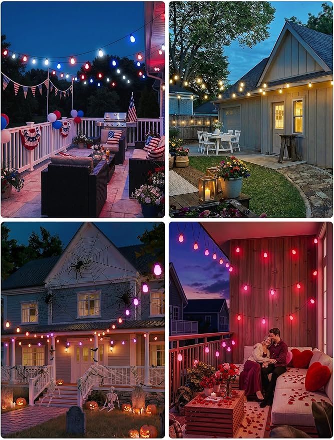 woohaha Outdoor String Lights,45FT Smart RGB+IC+Warm White Outdoor Patio Lights with 19 Dimmable LED Bulbs, IP65 Color Changing Light with APP Control&2.4G Remote,for Outside Backyard Decor