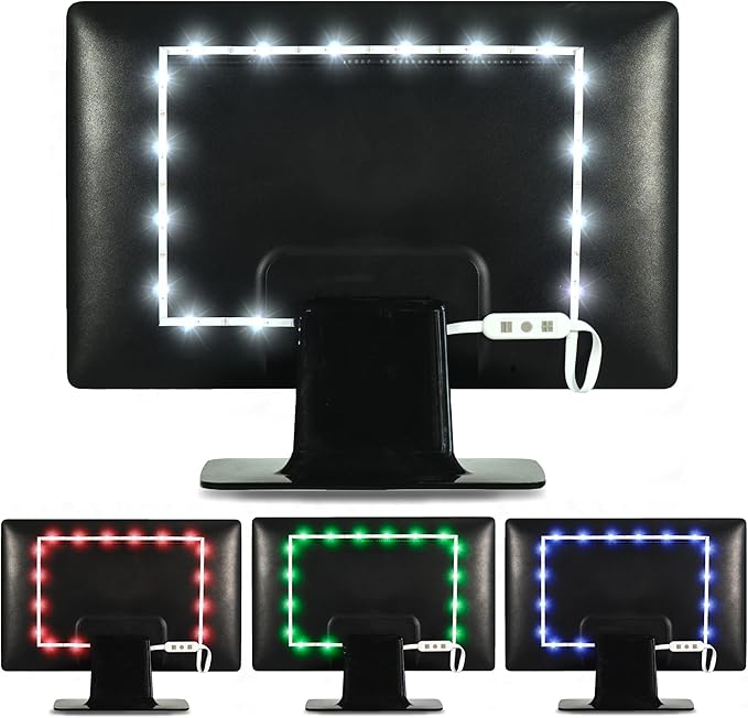 Power Practical LED Strip Lights Backlight, USB Light Strips w/Remote for 15 Ambient Color Bias Lighting Options & 10 Brightness Modes, for TV/Computer Decor/Indoor Use, Size(<24" TV)
