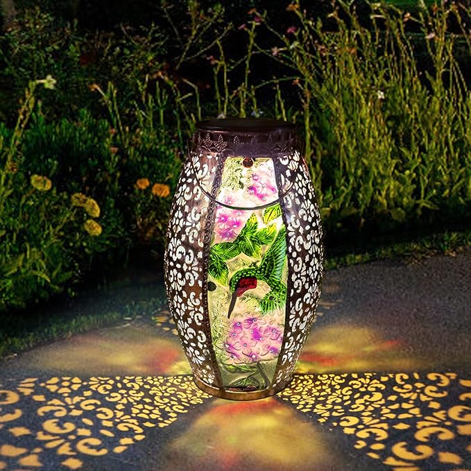 Larekook Hummingbird Solar Lanterns Outdoor Waterproof,13" Metal Hanging Christmas Decorative Lantern,Large Hummingbird Solar Lights for Outside Yard Porch Patio Garden Decor,Birthday Gifts for Women