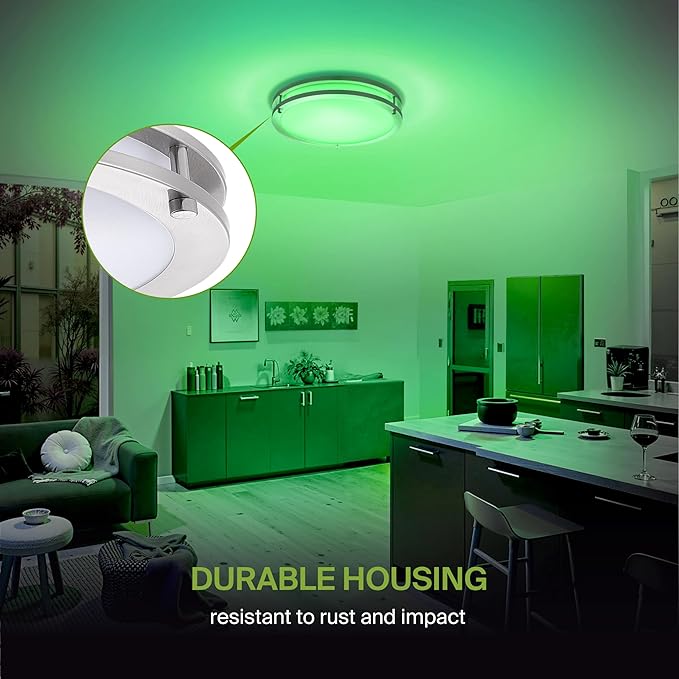 ASD LED 14" Round Flush Mount Lighting, Close to Ceiling Light Fixture | Smart, Multicolor, Dimmable, ETL Listed | 21W 1429LM RGB-2700-6500K 120V | Low Profile Double Ring Lamp | Nickel, 4 Pack