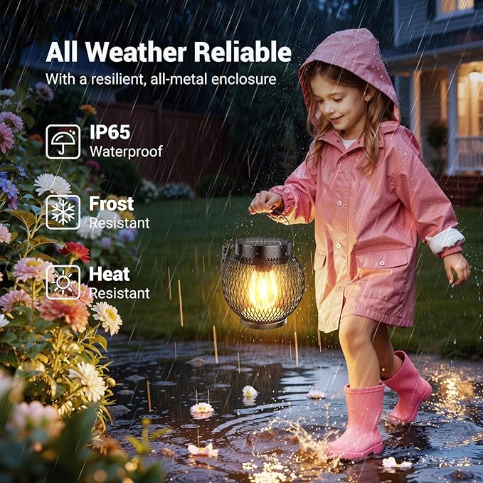 Solar Lanterns Outdoor Waterproof, Upgraded Hanging Solar Lights for Outside, Metal Solar Hanging Lanterns with Clip, Solar Powered Lantern for Patio Porch Garden Decor, 2 Pack