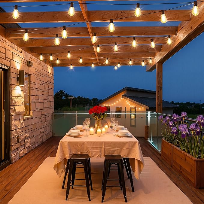 150FT(2x75FT) LED Outdoor String Lights S11 Dimmable Patio Light, with 44+3 Waterproof Shatterproof Edison 2700K Bulbs for Yard Balcony, Black