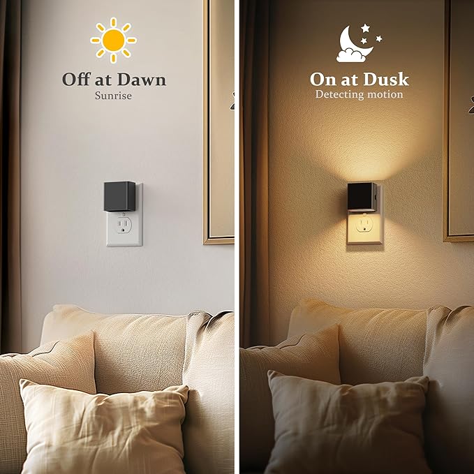 JandCase Night Light, Automatic Night Lights Plug into Wall, 4 Pack Modern Night Lights with Auto Light Sensor, 3000K Brightness Adjustable Nightlight for Kids Bathroom Hallway Kitchen Bedroom