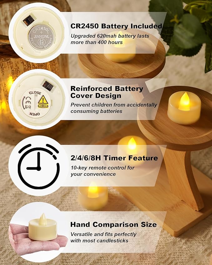 BEICHI Remote Candles, 12 Pack Timer Candle, Flameless Tea Lights Candles Battery Operated, Flickering LED Tea Lights, Timer Battery Votive Candles- Warm White- Ivory Base
