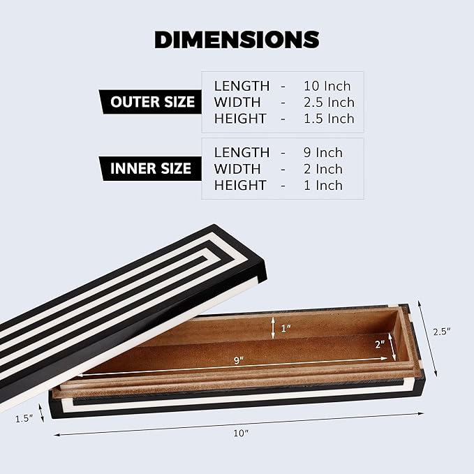 Handicrafts Home Decorative Remote Holder Box 10x2.5 – Slim Organizer Box with Lid for TV Remotes, Coffee Table Décor, Modern Shelf Box, Boho Home Décor Accent, Black and White Decorative Storage Box
