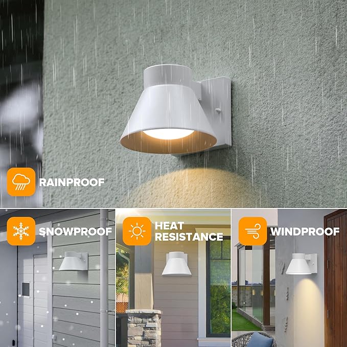 UME 2 Pack LED Outdoor Wall Light Fixtures, Dusk to Dawn Outdoor Wall Lantern, Exterior Waterproof Wall Sconce Light Fixtures, White Front Porch Lights Wall Mount Lighting