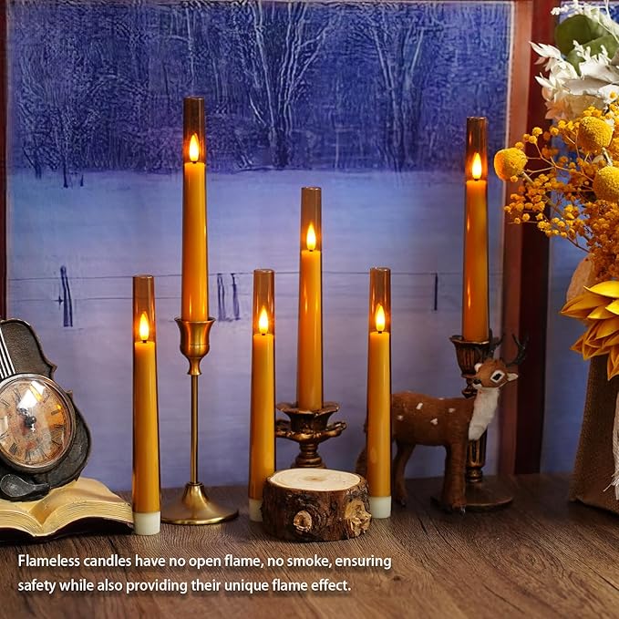Flameless Taper Candles with Remote and Timer - 6 Pack LED Candles, Battery Operated, for Home, Wedding, Party (Gold)