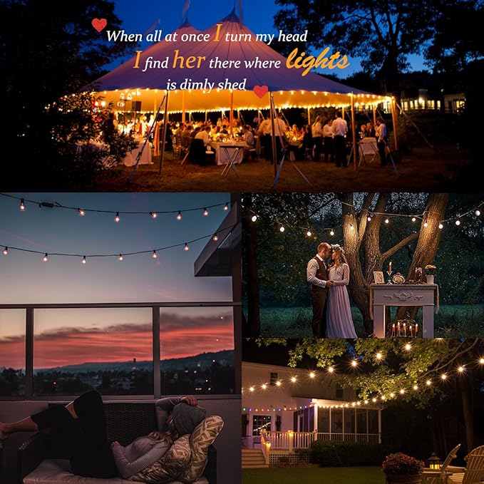Globe String Lights with 27 Clear G40 Bulbs, Connectable Outdoor /Indoor Lights for Wedding Christmas Camping RV Garden Patio Gazebo Porch Pergola Bistro Backyard Balcony Deck, 25ft Black Wire