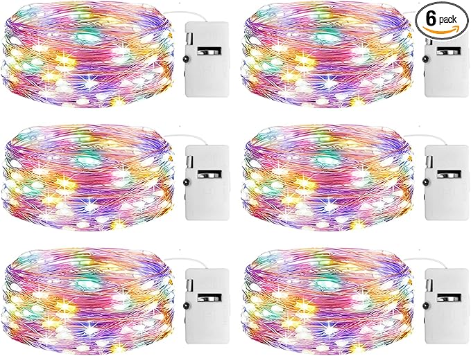 6 Pack Fairy Lights with Timer Battery Operated, 3 Modes 7ft Mini Twinkle Lights Waterproof, 20 LED Bulk String Light for Mason Jars Christmas Decoration Wedding Table Centerpieces,Multicolor
