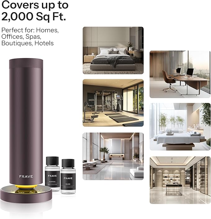 Tower Waterless Scent Diffuser & Oil Kit, 2000 Sqft Coverage, Hotel Diffuser with Bliss & Santal Aroma Oil for Large Room, Home Office, Hotel, Remote & App Control Cold Air Machine, Sandstone