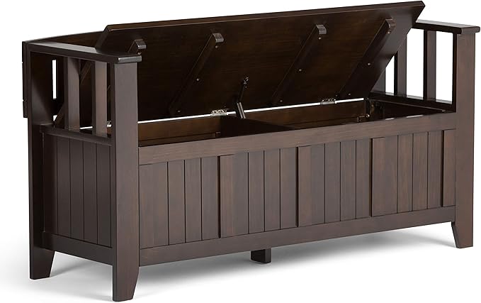 SIMPLIHOME Acadian Solid Wood 48 inch Wide Storage Bench that Seats 2 and 36 inch Wide Storage Cabinet in Brunette Brown for the Living Room, Entryway, and Family Room, Transitional Style