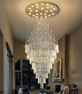 W47 x H120 Crystal LED Chandelier with Light Bulbs Luxury Raindrop High Ceiling Chandeliers for Entryway Villa Staircase Foyer Living Room Lighting Fixtures Gold