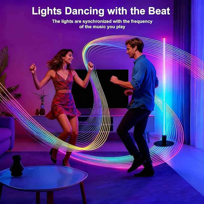 Corner Floor Lamp with Transformable Design - LED Corner Lamp with App and Remote Control, 16 Million Colors, Music Sync and Timer, Perfect for Game Room, Living Room