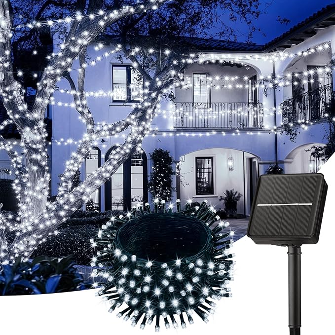 Brightown Solar Outdoor String Lights - 50 FT 120 LED Solar String Lights for Outside with 8 Lighting Modes, IP65 Waterproof Solar Outdoor Lights, Suitable for Tree Party Decor, Pure White