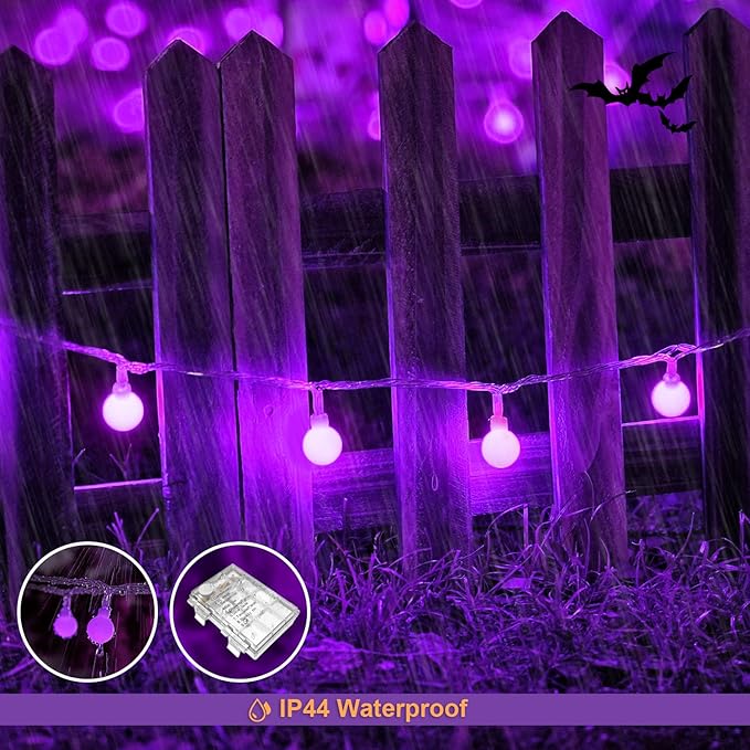 JMEXSUSS 100 LED Purple Globe String Lights Battery Operated, 33ft 8 Modes Indoor Christmas Lights with Remote, Battery Powered Fairy Lights Outdoor for Room Bedroom Party Patio Yard Decor