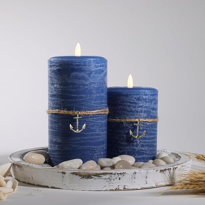 LumiPur Signature Coastal Collection Natural Glow Flickering Flameless LED Wax Pillar Candle (3.5" x 7", Steel Blue)