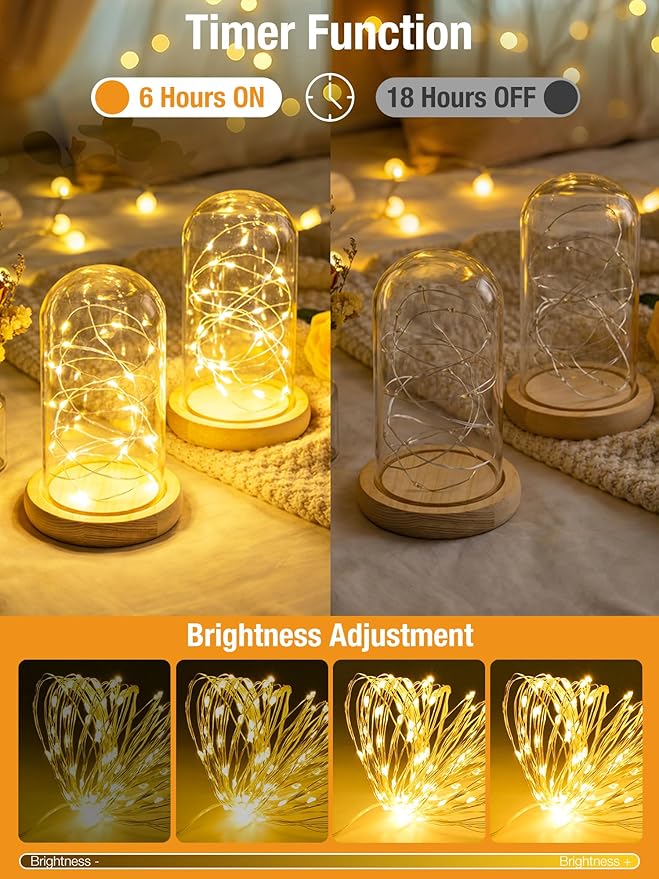 btfarm 3 Pack Fairy Lights Battery Operated with Timer, 16.4 FT 50 LED Silver Wire Twinkle String Lights 8 Modes Dimmable Waterproof for Indoor Christmas Bedroom Wedding Decorations, Warm White