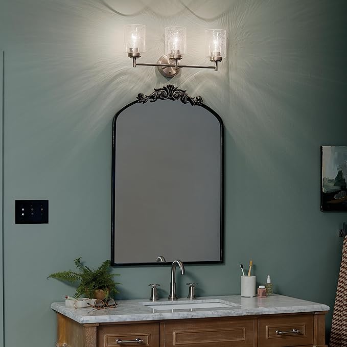 Kichler Winslow 21.5" Vanity Light in Brushed Nickel, 3-Light Transitional Bathroom Light with Clear Seeded Glass. (21.5" W x 9.25" H), 45886NI