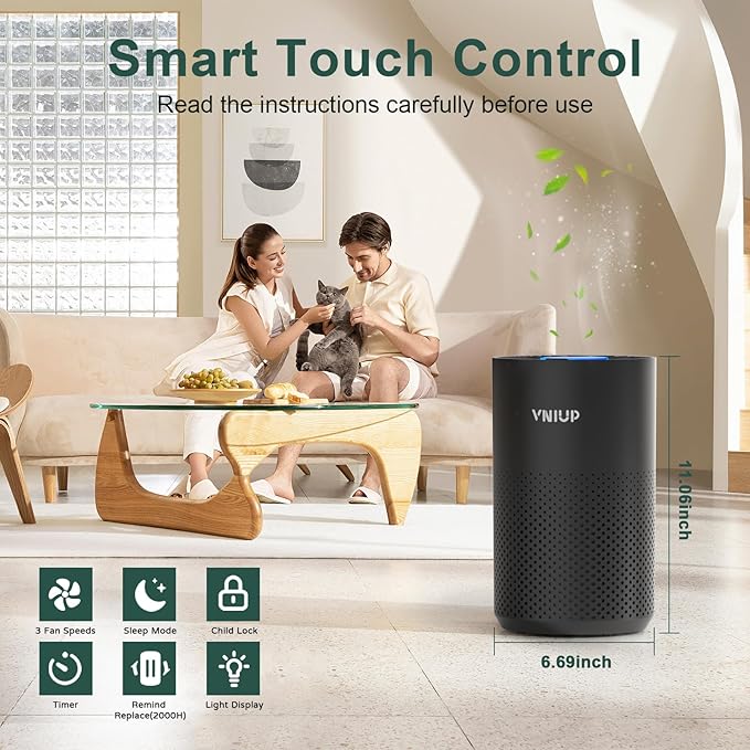 Air Purifiers for Bedroom Home up to 1250 ft² - Vniup H14 True HEPA Room Air Purifiers for Bedroom, with Fragrance Function Sleep Mode& Light Mode Air Cleaner for Pet Dander Odor Dust Smoke