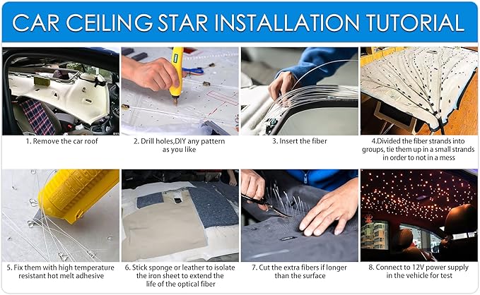 Starlight Headliner Kit 550pcs 0.03in 13.1ft, 16W Twinkle Small Size Fiber Optic Star Lights for Car Roof Decor with APP/Remote Control