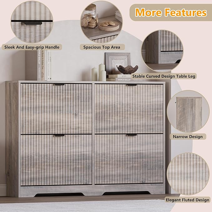 Large Shoe Cabinet for Entryway, Shoe Rack Cabinet with 4 Flip Drawer and Adjustable Shelves for Small Apartment, Foyer