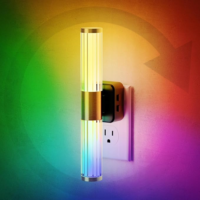 JandCase Night Light, Night Lights Plug into Wall, Color Changing Nightlight RGB with Dusk to Dawn Sensor, Vanity Light Bar for Hallway, Bathroom, Rooms
