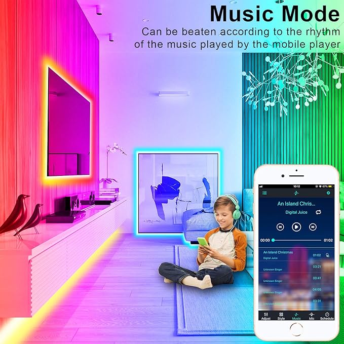 LED Strip Lights - 65.6FT Music Sync Color Changing with Remote, Bluetooth, 5050 LED Strip Lights for Bedroom, Home Party and Decoration