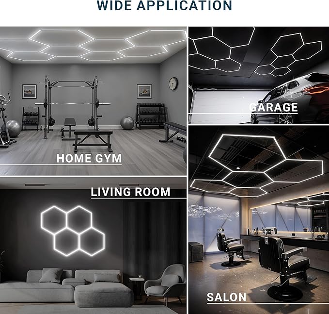 PARMIDA Hexagon LED Garage Lights, Ultra Bright 250W, 25000LM, ETL/FCC, Honeycomb Modern Ceiling Lighting System for Car Detailing Garage, Workshop, Gym, Shop, Basement (25 Pack, 5 Grids - 6000K)