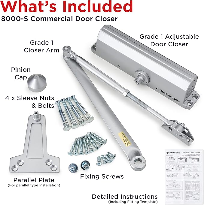 Commercial Heavy Duty Automatic Door Closer, ADA UL Grade 1 Listed Self Closing Door Hinges, Door Closers Commercial High Traffic, Auto Door Closer, Hydraulic Spring Soft Close - Silver