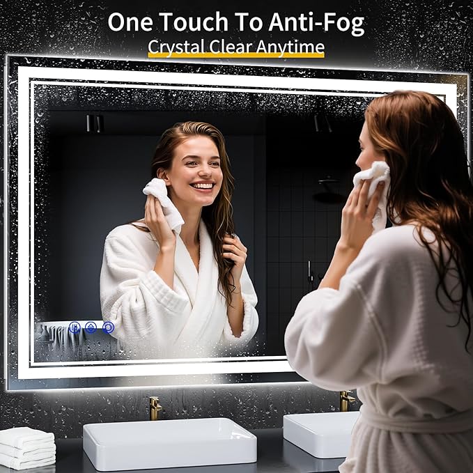 48"x36" LED Bathroom Mirror with Anti-Fog, Stepless Dimmable Lights, 3 Color Modes, Shatter-Proof Tempered Glass,Waterproof Design