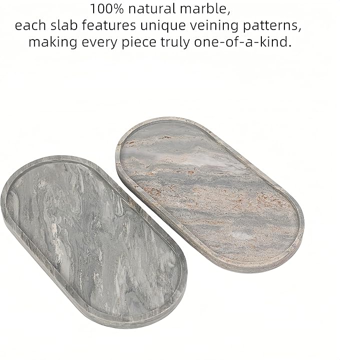 Marble Vanity Tray Organizer - 9.8"x5" Italy Natural Stone Decorative Tray，Jewelry, Perfume & Candle Display Tray，Bathroom Vanity, Dresser Top, Nightstand Decor