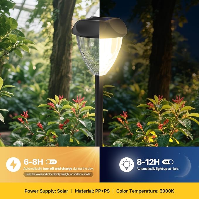 Ensenior Solar Pathway Lights Outdoor - 14.17" Height, 3000K LED Landscape Garden Lights, IP65 Waterproof, Tool-Free Auto ON/Off for Garden Yard Patio Walkway Landscape, 12-Pack