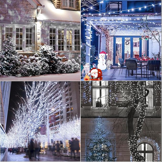 LAMPHOME 99ft Christmas Decorative Mini Lights, 300 LED Transparent Wire Fairy Starry String Lights Plug in, 16Lighting Modes for Indoor Outdoor Xmas Tree Wedding Party Decoration (White)