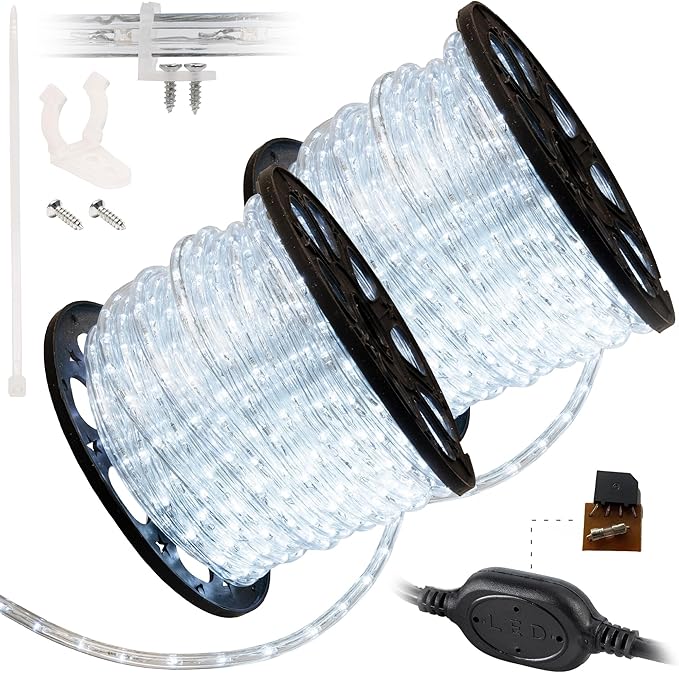 WYZworks 3312LEDs 300ft LED Outside Rope Lights, Outdoor ETL Certified Waterproof Permanent 360 Degree Light Emitting, Flexible Tube, Connectable, Christmas Palm Tree Exterior Landscape, Cool White