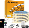 Lichaser 6 Rolls 6.56ft WiFi Flexible COB LED Lights for Wood Slat Wall Panels in Parallel, Acoustic Panel LED Strip Compatible with Alexa, 3000K Dimmable Strip for Acoustic Panels, Shelves Lighting