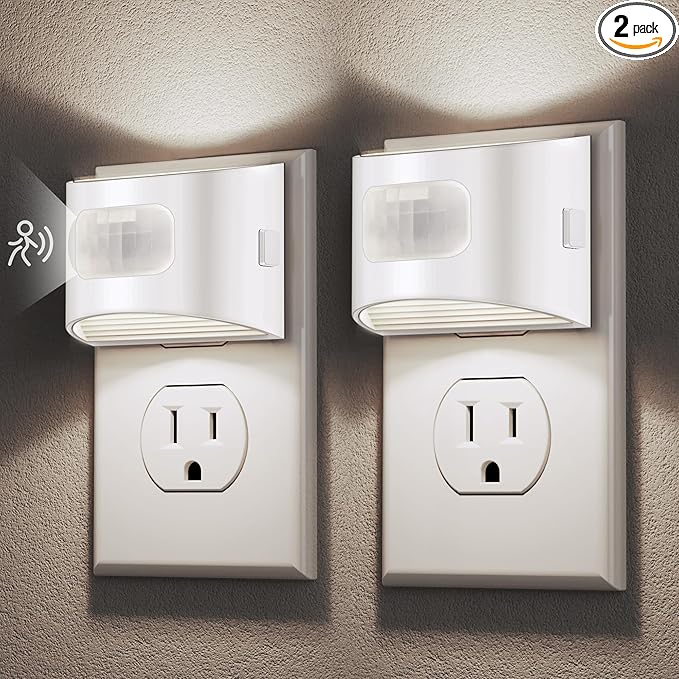 DORESshop LED Night Light[2 Pack], Night Lights Plug into Wall, 3 Mode Plug in Night Light with Motion Sensor, Dusk to Dawn Sensor, Nightlights for Adults, Bedroom, Bathroom, 5000K White Cover