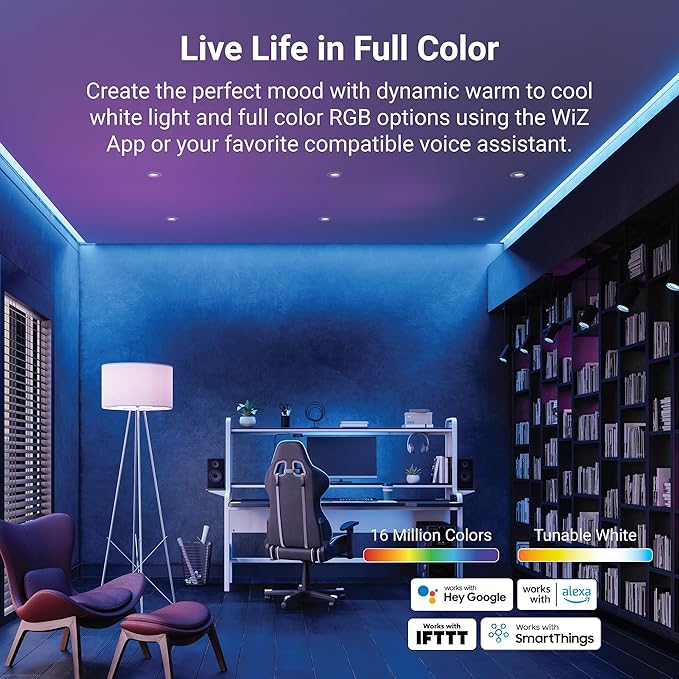 HALO 5/6" Smart Wi-Fi Recessed LED Light Powered by WiZ Pro, Dimmable Full Color w/ SpaceSense® Motion, Smart Home Ready - RL56069WZRGBWWHR